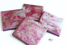 Load image into Gallery viewer, Magenta and Silver Resin Wooden Coasters (set of 4) - neerjatrehan.com