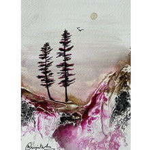 Load image into Gallery viewer, spring vibes, paintings on paper, abstract landscape, tree painting, home decor Canada, living room decor canada, affordable home decor canada, earthy colours, nature painting, texture painting, acrylic painting on paper, Silver leaf painting, mothernature, nature lovers,