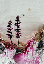 Load image into Gallery viewer, spring vibes, paintings on paper, abstract landscape, tree painting, home decor Canada, living room decor canada, affordable home decor canada, earthy colours, nature painting, texture painting, acrylic painting on paper, Silver leaf painting, mothernature, nature lovers,