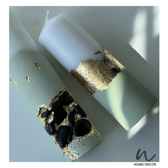 Muted Sage Duo Candle Set (Black stones)