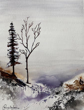 Load image into Gallery viewer, paintings on paper, abstract landscape, tree painting, home decor Canada, living room decor canada, affordable home decor canada, earthy colours, nature painting, texture painting, acrylic painting on paper