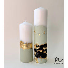 Load image into Gallery viewer, Muted Sage Duo Candle Set (Black stones)