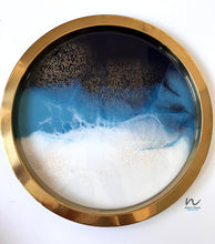 Load image into Gallery viewer, metal tray, Mothers day Gift, Christmas Gift, housewarming gift, Wedding gift, homedecor, Resin Tray, Blue and White Resin Tray, Round resin tray