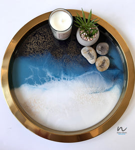 metal tray, Mothers day Gift, Christmas Gift, housewarming gift, Wedding gift, homedecor, Resin Tray, Blue and White Resin Tray, Round resin tray