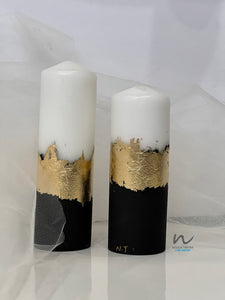 concrete candles, luxury candles, pillar gold candles, homedecor candles, designer candles, housewarming gifts, event decor, table decor, cement candles, black candles, black gold candles