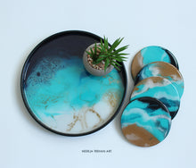 Load image into Gallery viewer, Ocean Blue Resin Wooden Coasters (Set of 4) - neerjatrehan.com
