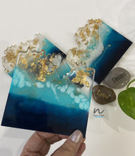 Load image into Gallery viewer, Blue, Teal and Gold Leaf Resin Coasters - neerjatrehan.com