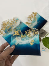 Load image into Gallery viewer, Blue, Teal and Gold Leaf Resin Coasters - neerjatrehan.com