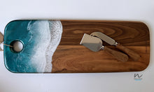 Load image into Gallery viewer, charcuterie board, blue waves, serving board, chees platter, chees eboard, resin cheese board, kitchen decor, table decor, wedding gift, engagement gift, valentines gift