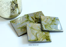 Load image into Gallery viewer, Green and Gold Resin Wooden Coasters - neerjatrehan.com