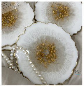 White Resin Coasters with Gold Leaf (set of 4) - neerjatrehan.com