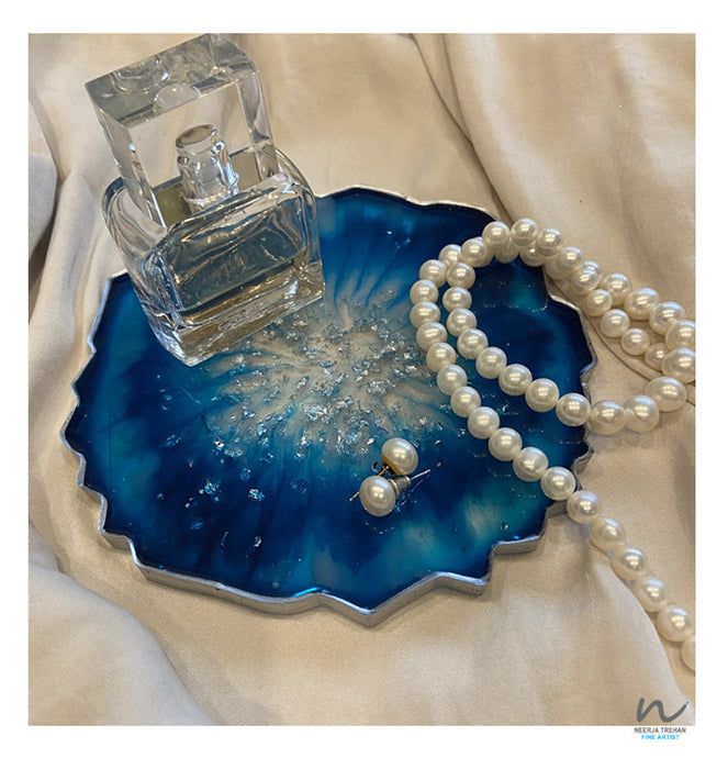 Blue and Silver Leaf Resin Coasters (set of 4) - neerjatrehan.com