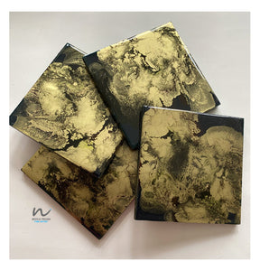 Gold and Black Resin Wooden Coasters(set of 4) - neerjatrehan.com