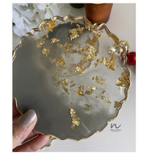 Load image into Gallery viewer, Grey and  Gold Leaf resin coasters (set of 4) - neerjatrehan.com