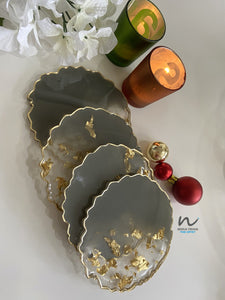 Grey and  Gold Leaf resin coasters (set of 4) - neerjatrehan.com