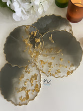 Load image into Gallery viewer, Grey and  Gold Leaf resin coasters (set of 4) - neerjatrehan.com