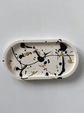 Load image into Gallery viewer, Beige, Black and Gold Leaf Jesmonite Tray - neerjatrehan.com