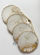 Load image into Gallery viewer, White and Gold Leaf Agate Resin Coaters (set of 4) - neerjatrehan.com