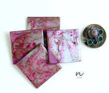 Load image into Gallery viewer, Magenta and Silver Resin Wooden Coasters (set of 4) - neerjatrehan.com