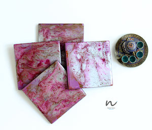 Magenta and Silver Resin Wooden Coasters (set of 4) - neerjatrehan.com