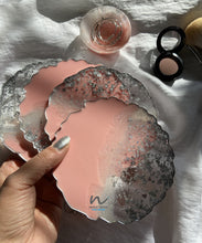 Load image into Gallery viewer, Peachy Pink and  Silver Leaf Resin Coasters (set of 4) - neerjatrehan.com