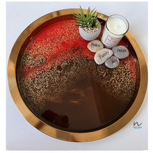 Load image into Gallery viewer, metal tray, Mothers day Gift, Christmas Gift, housewarming gift, Wedding gift, homedecor, Resin Tray, Red and Gold Resin Tray, Round resin tray