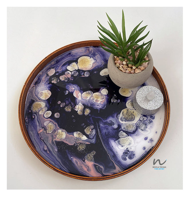 Round Wooden Resin Tray (20.5cm) - neerjatrehan.com