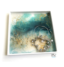 Load image into Gallery viewer, Teal Square Wooden Resin Tray(20cm) - neerjatrehan.com