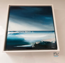 Load image into Gallery viewer, resin art for sale, acrylic and resin painting, silver leaf painting, blue art for sale, abstract seascape, abstract painting for interior, epoxy paintings for sale, asbstract painting, interiordesigners, living room wall art canada