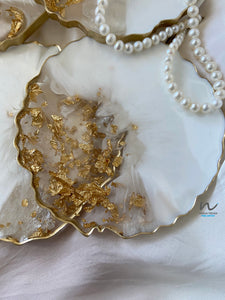 White and Gold Resin Coasters - neerjatrehan.com