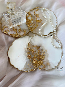 White and Gold Resin Coasters - neerjatrehan.com