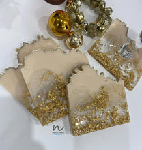 Load image into Gallery viewer, Beige and  Gold Leaf resin coasters (set of 4) - neerjatrehan.com