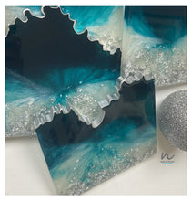 Load image into Gallery viewer, Blue and Silver Leaf Resin Coasters (set of 4) - neerjatrehan.com