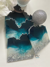Load image into Gallery viewer, Blue and Silver Leaf Resin Coasters (set of 4) - neerjatrehan.com