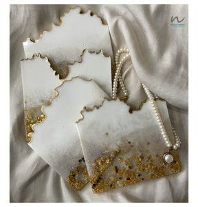 White and Gold Leaf Resin Coasters (set of 4) - neerjatrehan.com