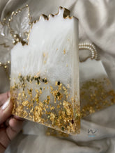 Load image into Gallery viewer, White and Gold Leaf Resin Coasters (set of 4) - neerjatrehan.com