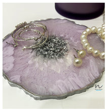 Load image into Gallery viewer, Lavender, Pearl White and Silver Leaf Resin Coasters (set of 4) - neerjatrehan.com