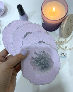 Lavender, Pearl White and Silver Leaf Resin Coasters (set of 4) - neerjatrehan.com