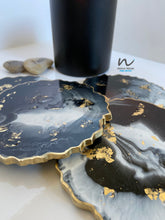 Load image into Gallery viewer, Marble Style Black &amp; white Resin Coasters (set of 4) - neerjatrehan.com