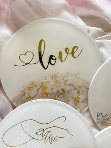 Mother's day, Mothers day gifts, gift for her, white and gold, gold leaf, coaster set, resin coasters