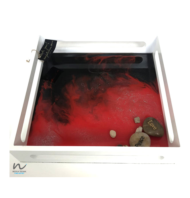 White Wooden Resin Tray (12inches) - neerjatrehan.com