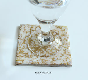 White and Gold Resin Wooden Coasters (set of 4) - neerjatrehan.com
