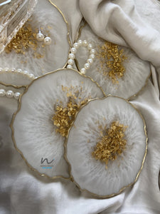 White and Gold Leaf Geode Coasters - neerjatrehan.com